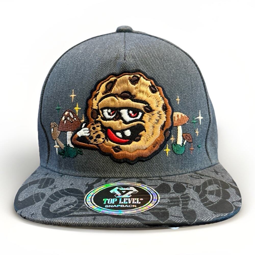 Top Level Mens Gray Cookie Mushrooms Adjustable SnapBack Hat Baseball Cap OSFA